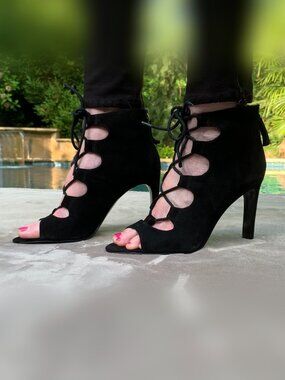 Nine West Uncensore Genuine Suede Lace-Up Stiletto Heels Sz 7.5